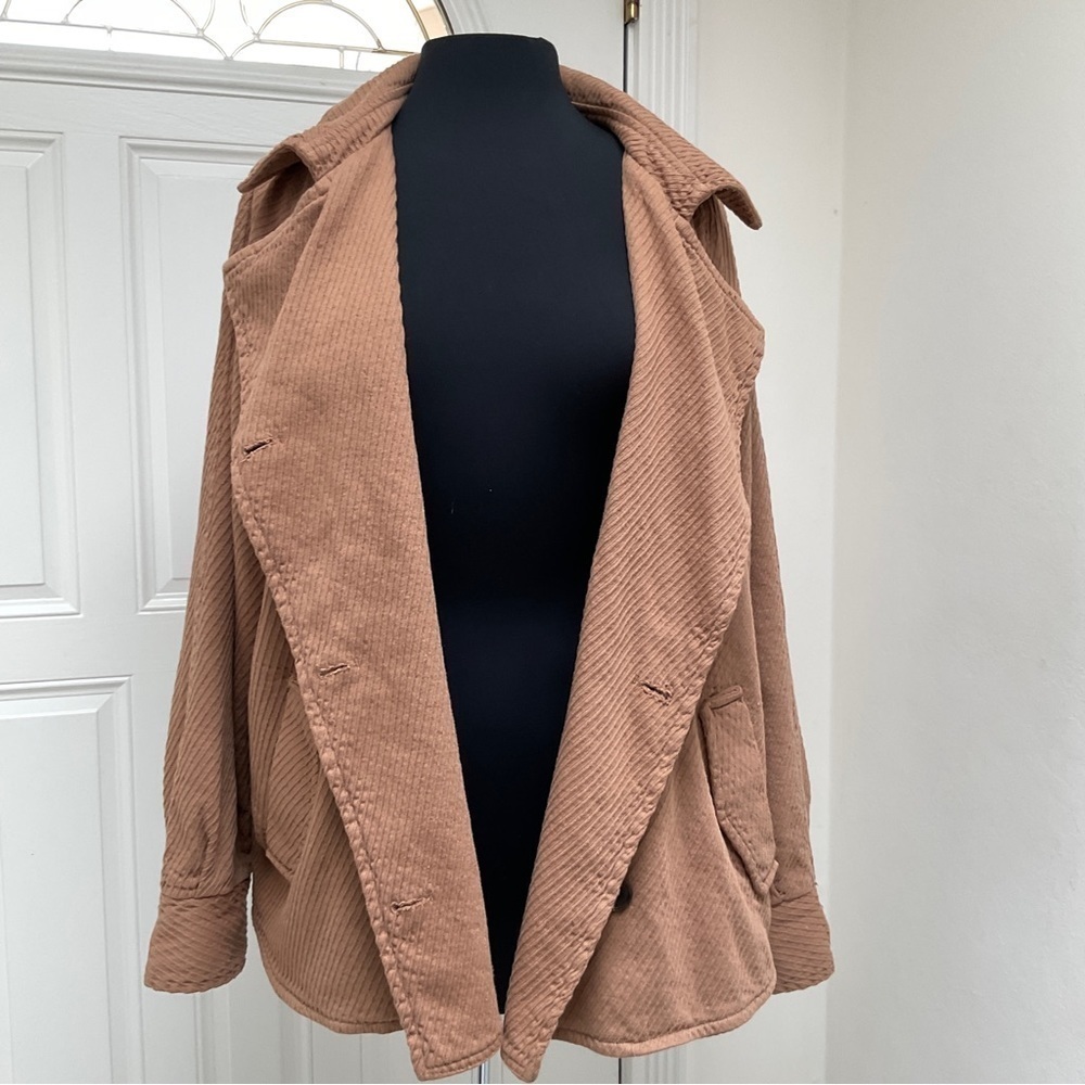 Free People  Remi Cord Coat Jacket Double Breasted Size Large Tan - Picture 10 of 15